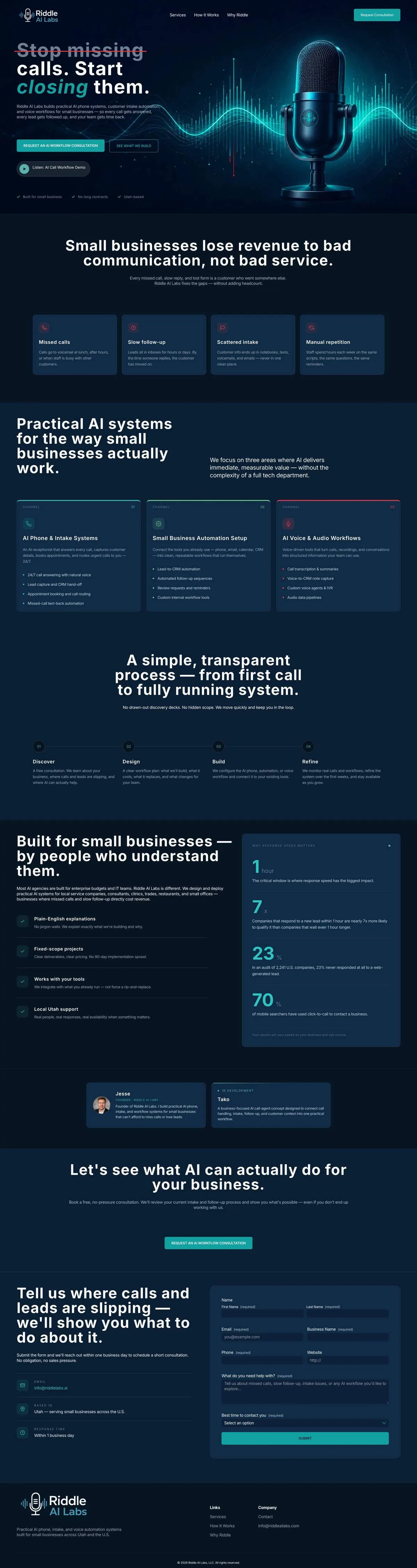 Riddle AI Labs — full homepage